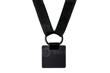 a black luggage tag on a white background