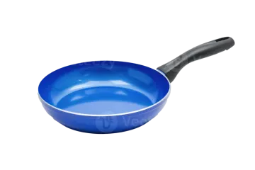 a blue frying pan on a white background
