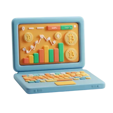a toy laptop with a bunch of coins on it