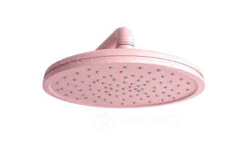 a pink shower head on a white background