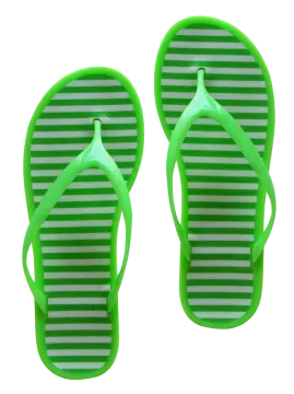 a pair of green and white flip flops