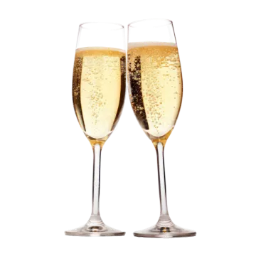 two glasses of champagne on a white background
