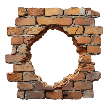 an old brick wall with a hole in it