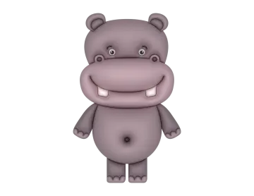 a purple hippoy standing with its mouth open