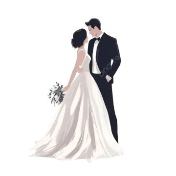 a bride and groom in their wedding attire