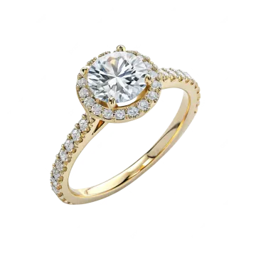 a yellow gold engagement ring with diamonds