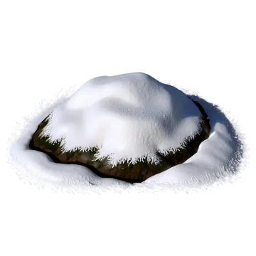 a snow covered rock with trees in the background