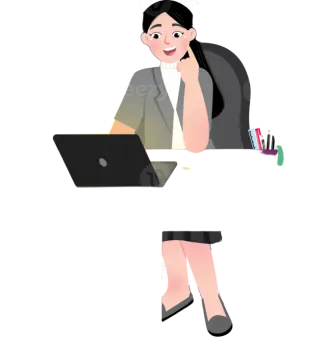 a woman sitting at her desk with a laptop