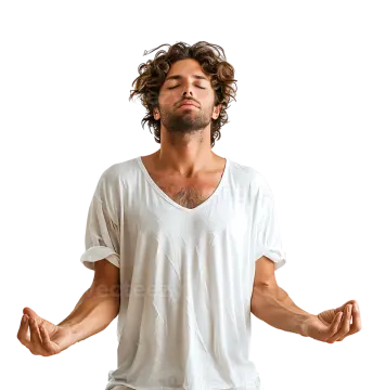 a man in a white shirt is doing yoga