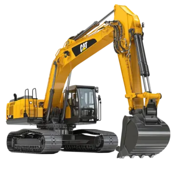a yellow exor digger with a white background