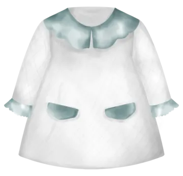 a white dress with blue collar and cuffs