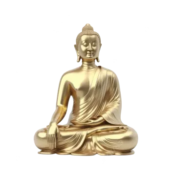 a golden buddha statue on a white background