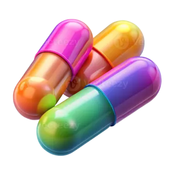 three colorful pills on a white background