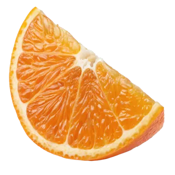 an orange cut in half on a white background