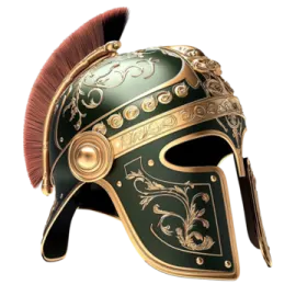 a green and gold helmet with red hair