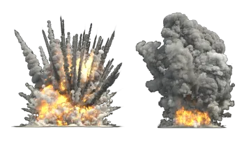 a large explosion of black and white smoke