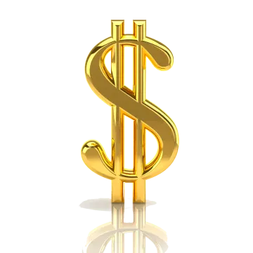 a golden dollar sign on a white background