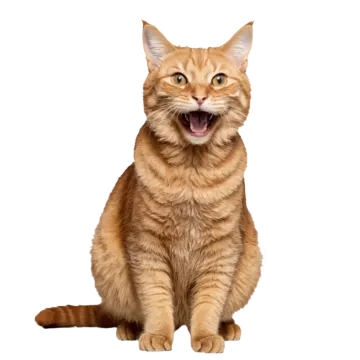 an orange cat with its mouth open