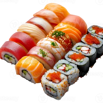 a variety of sui rolls on a white background