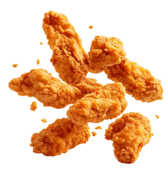 a pile of fried chicken on a white background