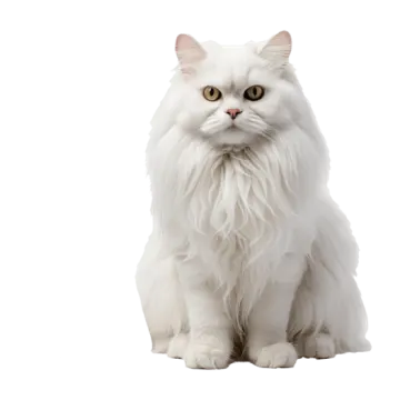 a white cat sitting down looking at the camera