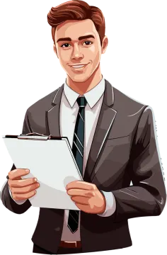 a man in a suit holding a clipboard