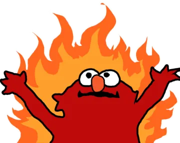 a cartoon fire with an angry face on it