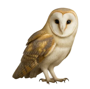 a barn owl perched on a white background