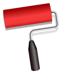 a red paint roller on a white background