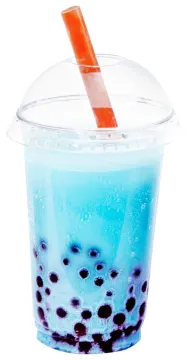 a blue drink in a plastic cup with a straw