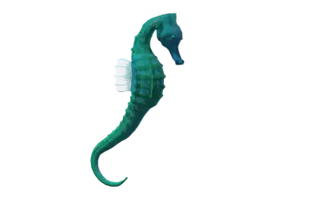 a green seahorse on a white background