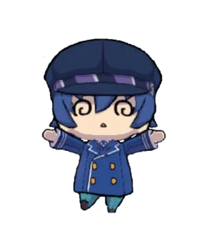 a drawing of a person in a blue coat and hat