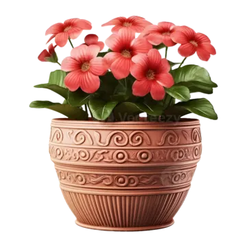 a flower pot with pink flowers in it