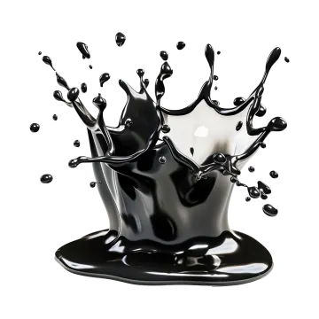 a splash of black liquid on a white background