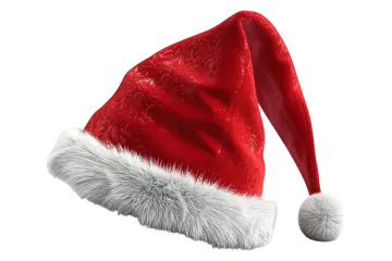 a red santa hat with white fur on it