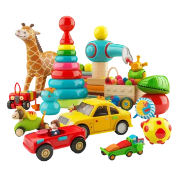 a pile of toys on a white background