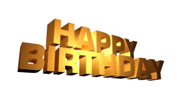 a golden happy birthday text on a white background