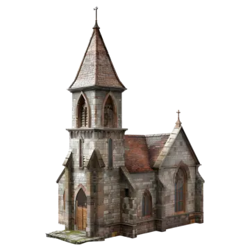a 3d model of a church on a white background
