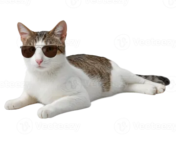 a cat wearing sunglasses laying on the floor