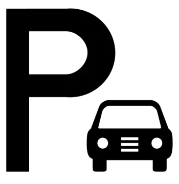 a black and white image of a parking sign