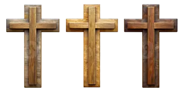three wooden crosses on white background