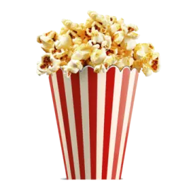 a red and white striped popcorn bucket