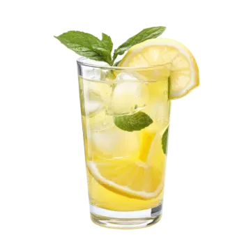 a glass filled with lemon and mint