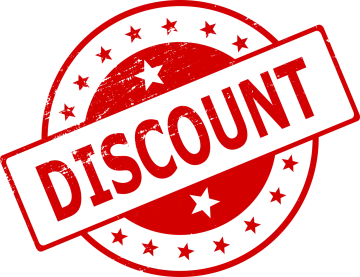 a red stamp with the word discount on it