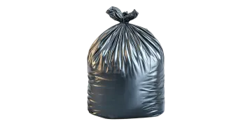 a black garbage bag on a white background