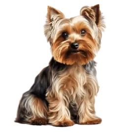 a small dog sitting down on a white background
