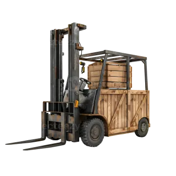 a fork truck with a wooden box on the back