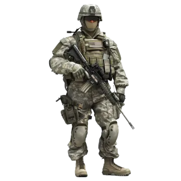 a soldier with a rifle in his hand