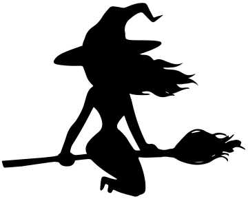 a silhouette of a witch flying on a broom