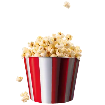 a red and white striped bucket full of popcorn